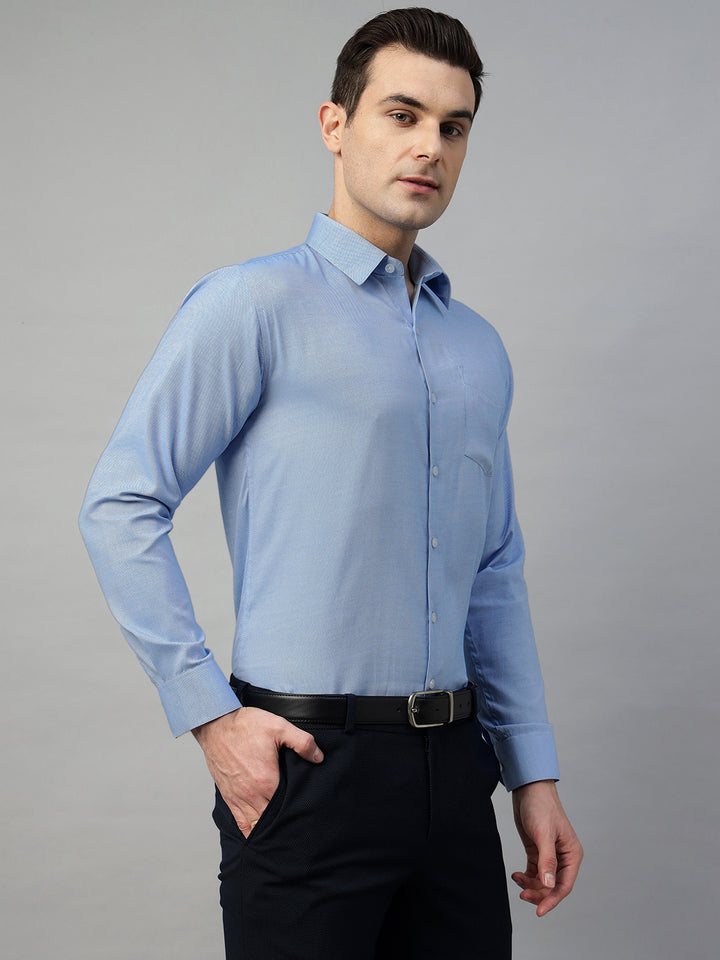 Hancock Men Blue Solid Polyester Slim Fit Formal Shirt