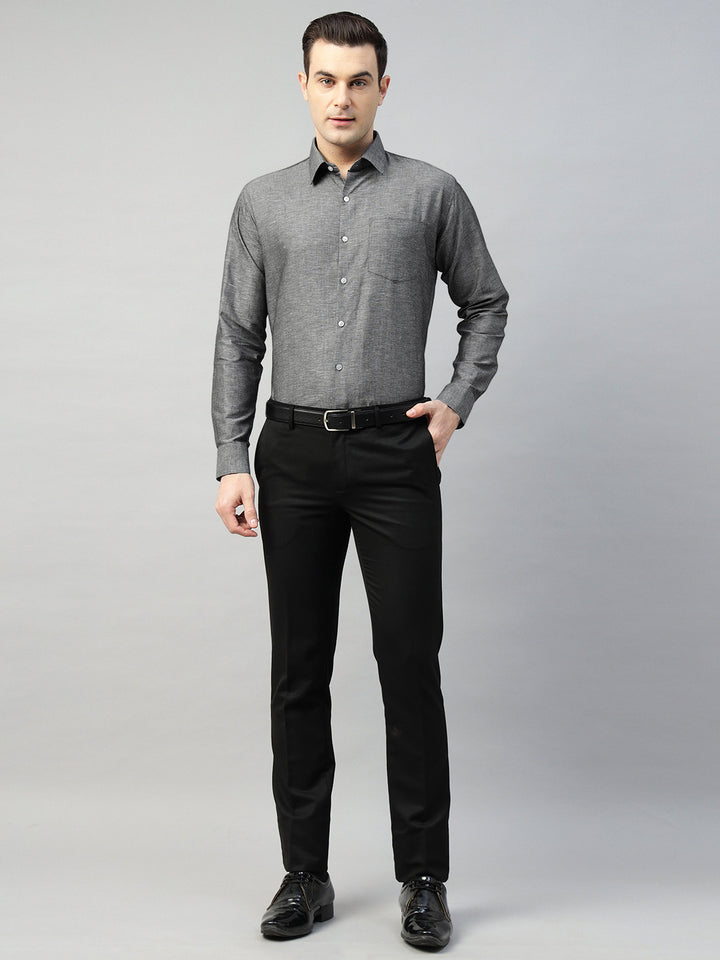 Hancock Men Grey Solid Linen Cotton Slim Fit Formal Shirt