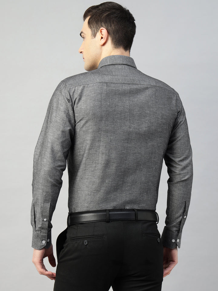 Hancock Men Grey Solid Linen Cotton Slim Fit Formal Shirt
