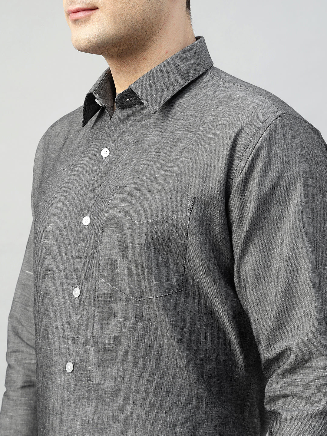 Hancock Men Grey Solid Linen Cotton Slim Fit Formal Shirt