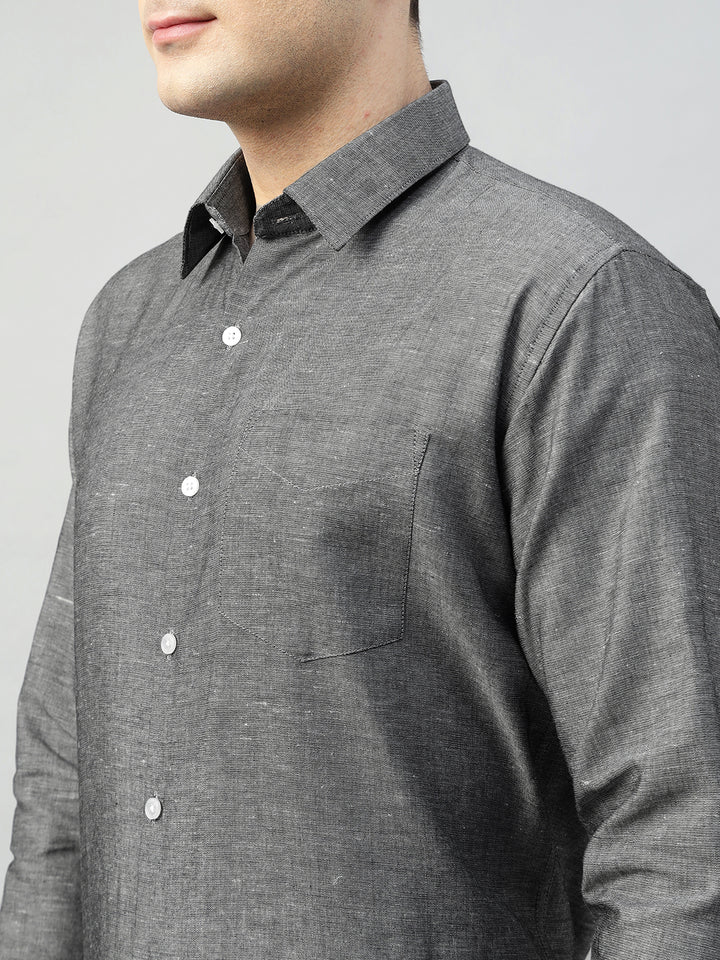 Hancock Men Grey Solid Linen Cotton Slim Fit Formal Shirt