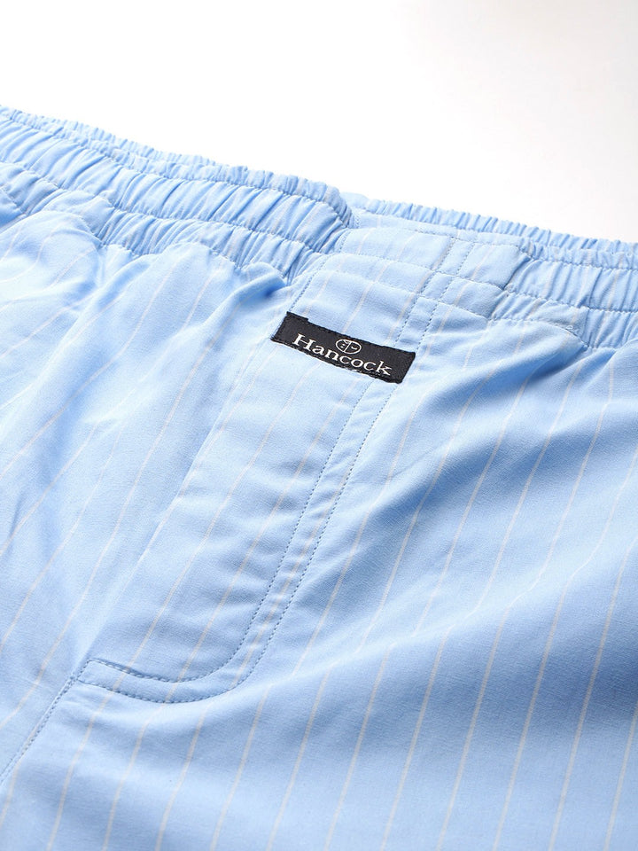 Men Blue & White Striped Pure Cotton Relaxed Fit Casual Night Suit