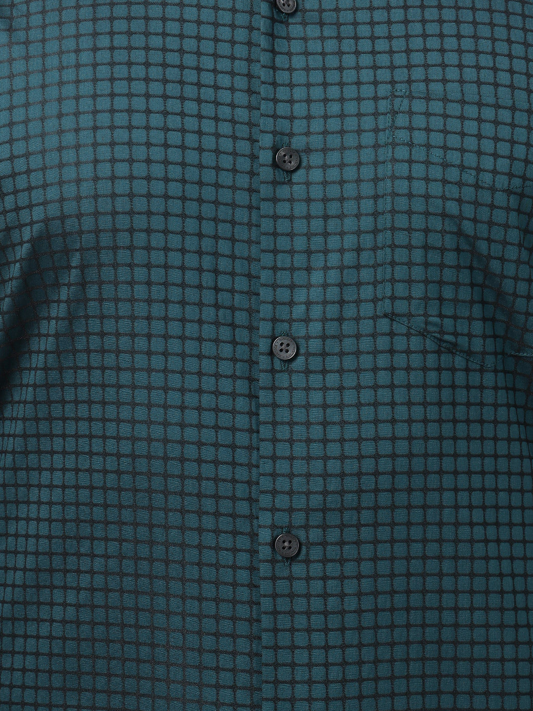 Hancock Men Turquoise Blue Check Spread Collar Slim Fit Party Shirt