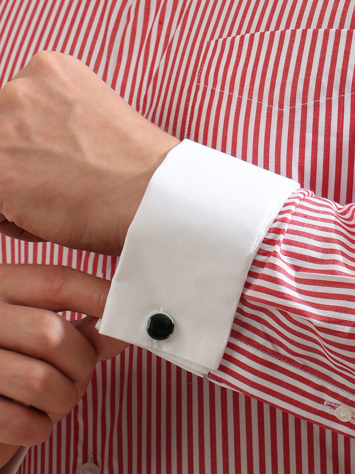 Hancock   Men   White & Red   Stripes   Pure Cotton   Slim Fit   Formal   Shirt