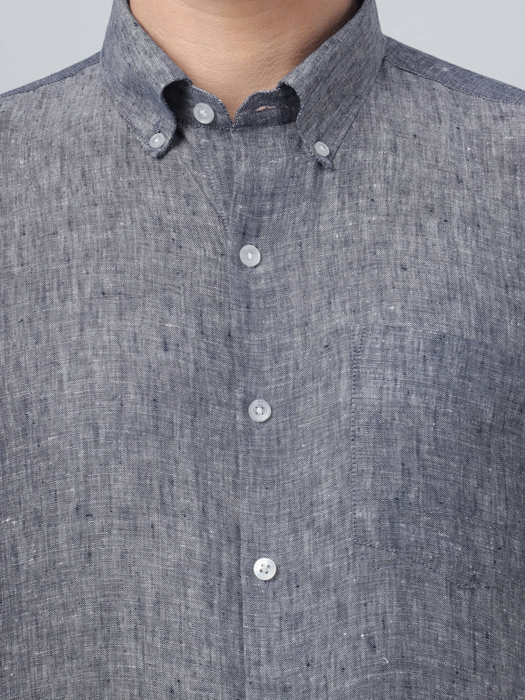 Hancock Men Navy Blue Solid Button-Down Collar Slim Fit Formal Shirt