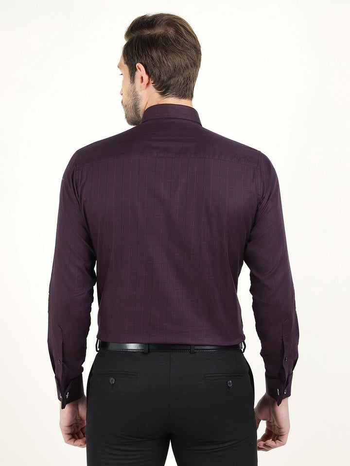 Hancock Men Burgundy Checked Cotton Stretch French Cuff Slim Fit Formal Shirt