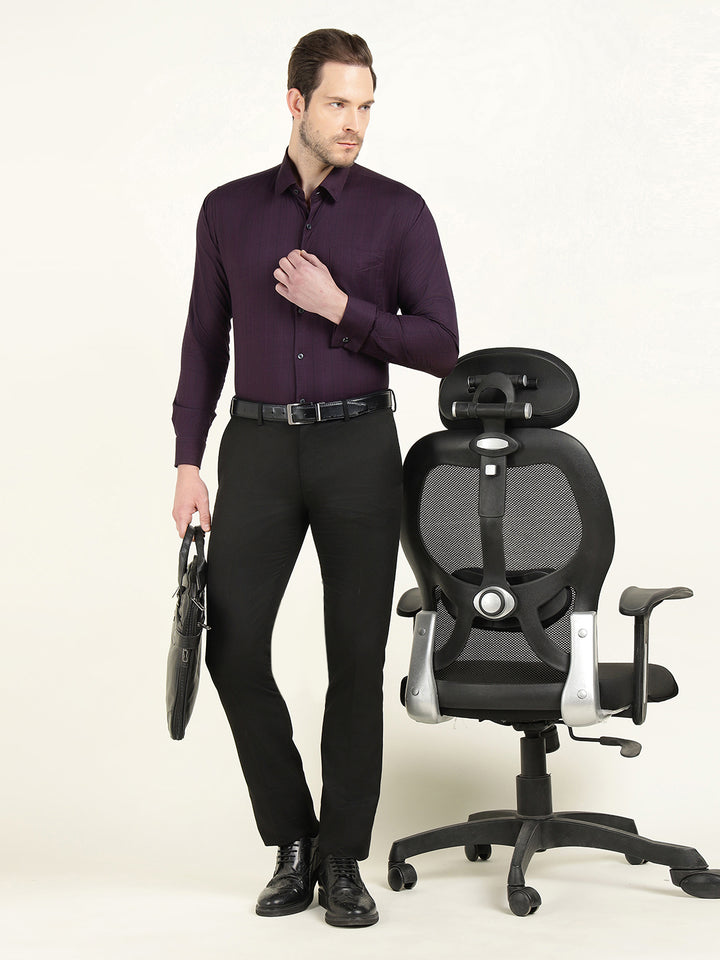 Hancock Men Burgundy Checked Cotton Stretch French Cuff Slim Fit Formal Shirt