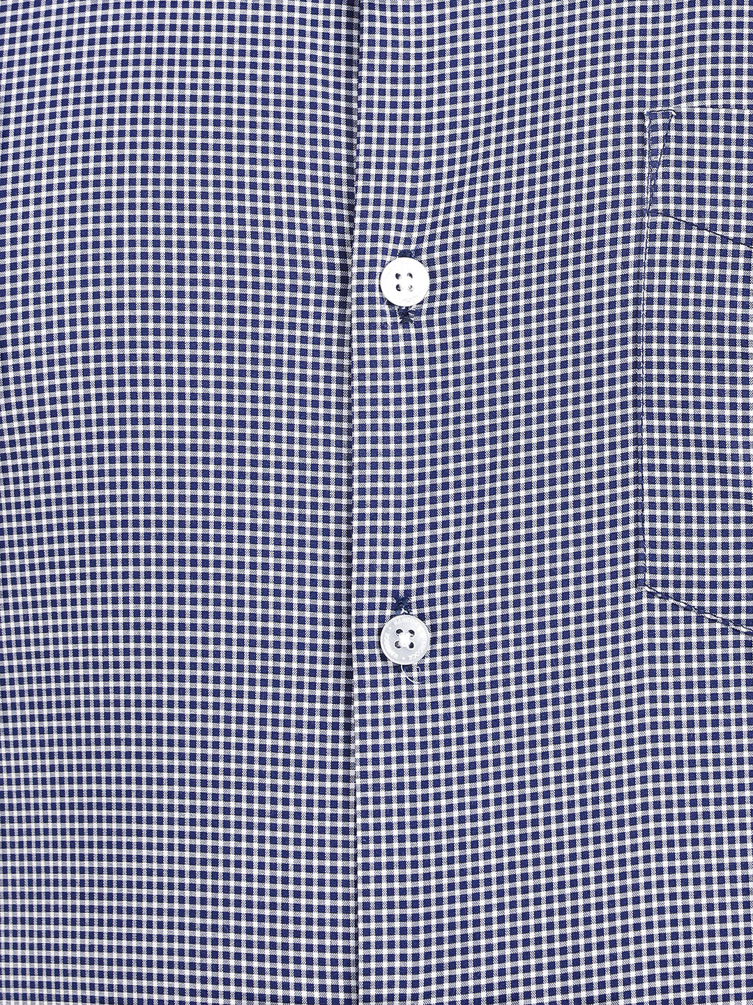 Hancock Men White-Navy Micro Checked Cotton Stretch Slim Fit Formal Shirt