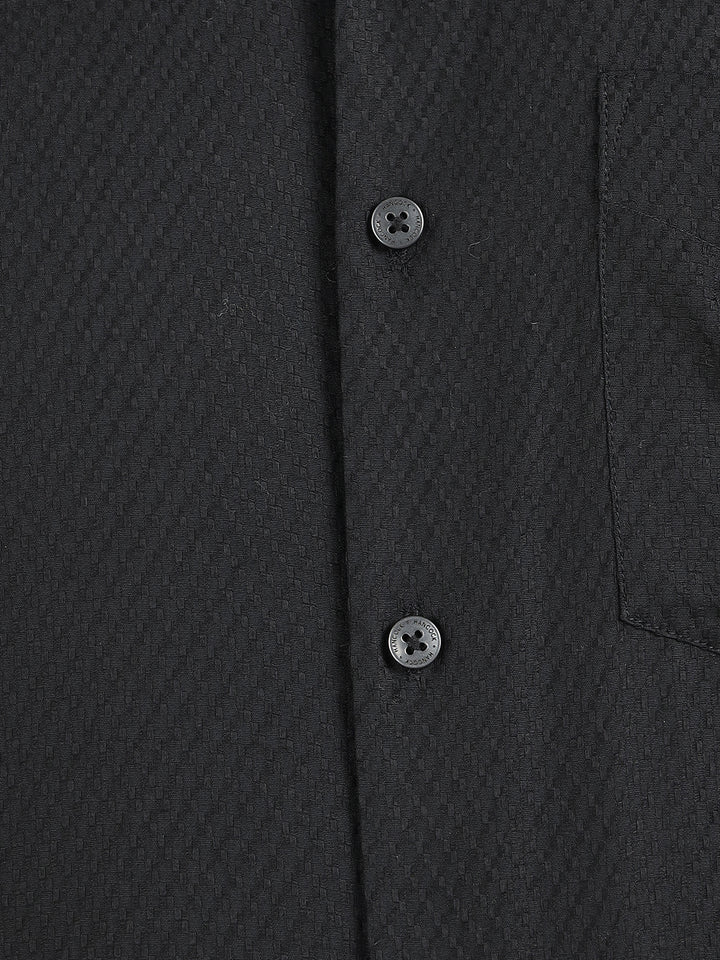 Hancock Men Black Dobby French Cuff Pure Cotton Slim Fit Formal Shirt