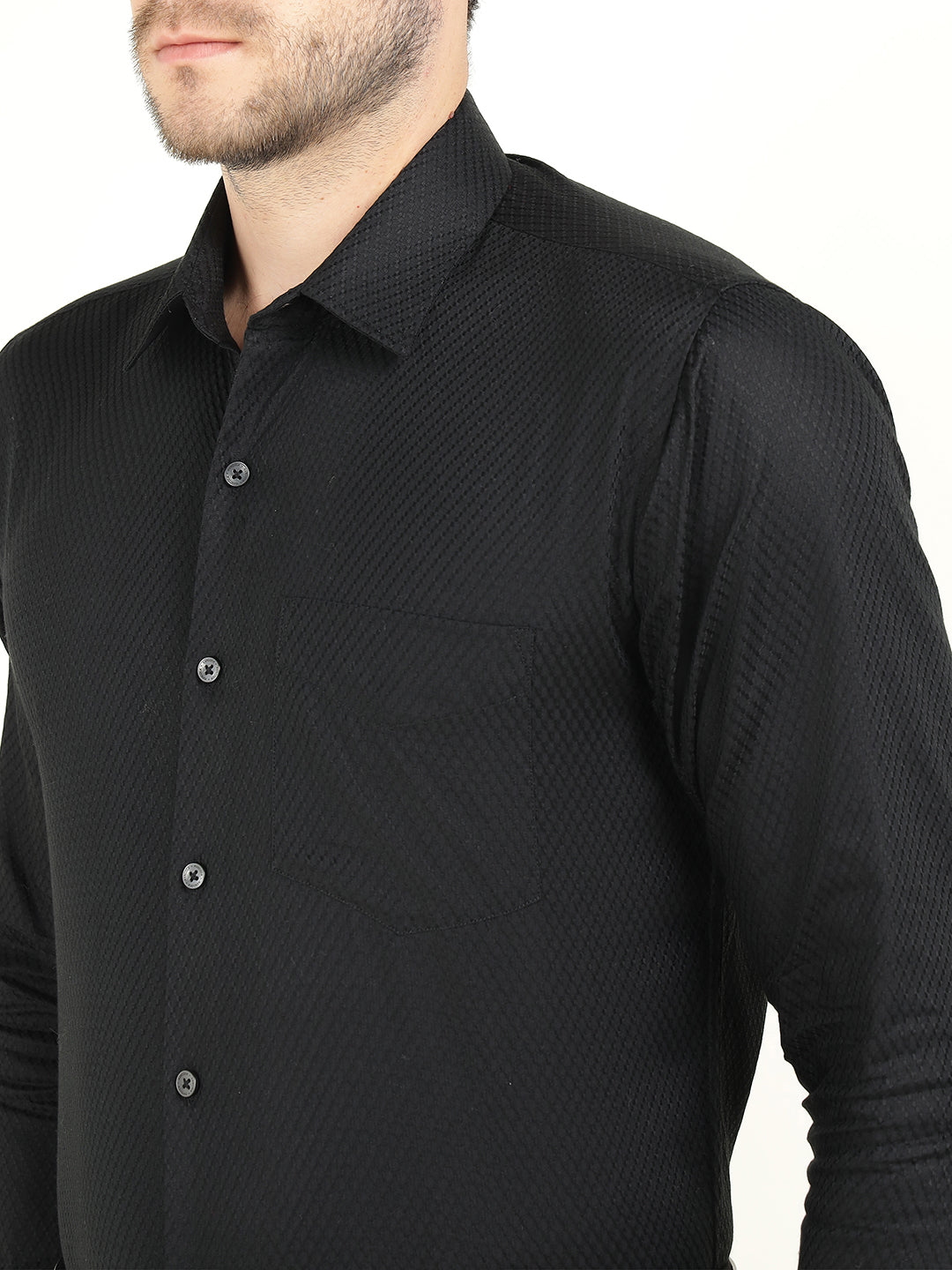 Hancock Men Black Dobby French Cuff Pure Cotton Slim Fit Formal Shirt