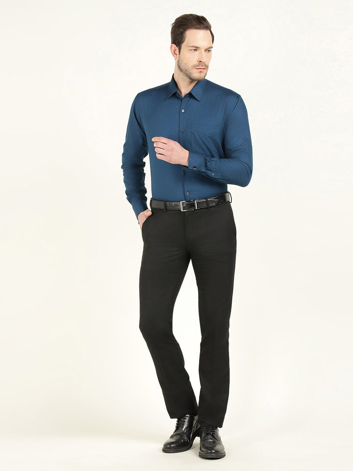 Hancock Men Blue Dobby French Cuff Pure Cotton Slim Fit Formal Shirt