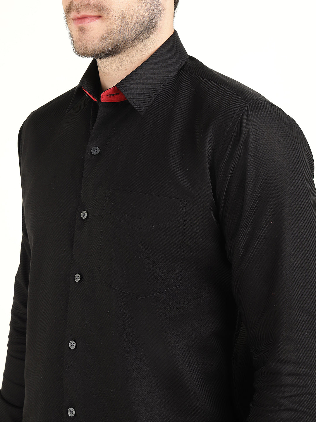 Hancock Men Black Solid Dobby Slim Fit Pure Cotton Party Shirt