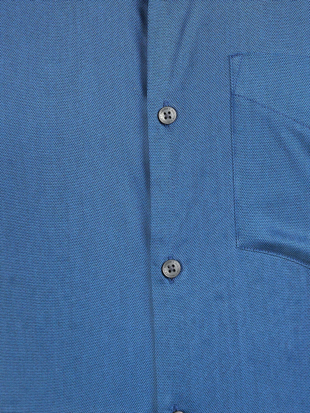 Hancock Men Blue Dobby French Cuff Cotton Stretch Slim Fit Formal Shirt