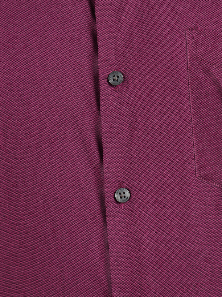 Hancock Men Burgundy Dobby French Cuff Cotton Stretch Slim Fit Formal Shirt
