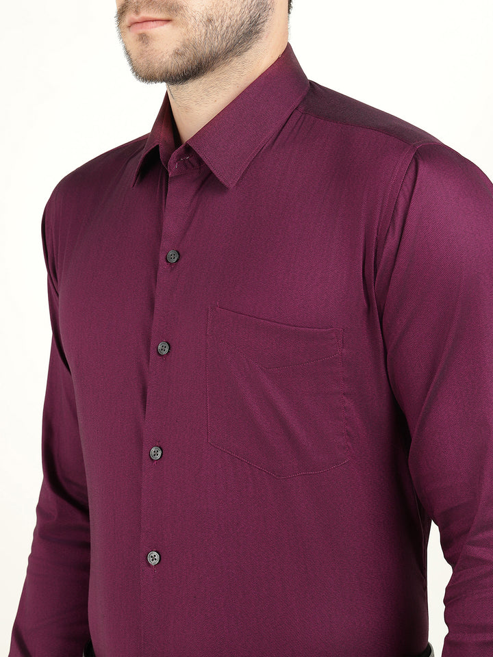 Hancock Men Burgundy Dobby French Cuff Cotton Stretch Slim Fit Formal Shirt