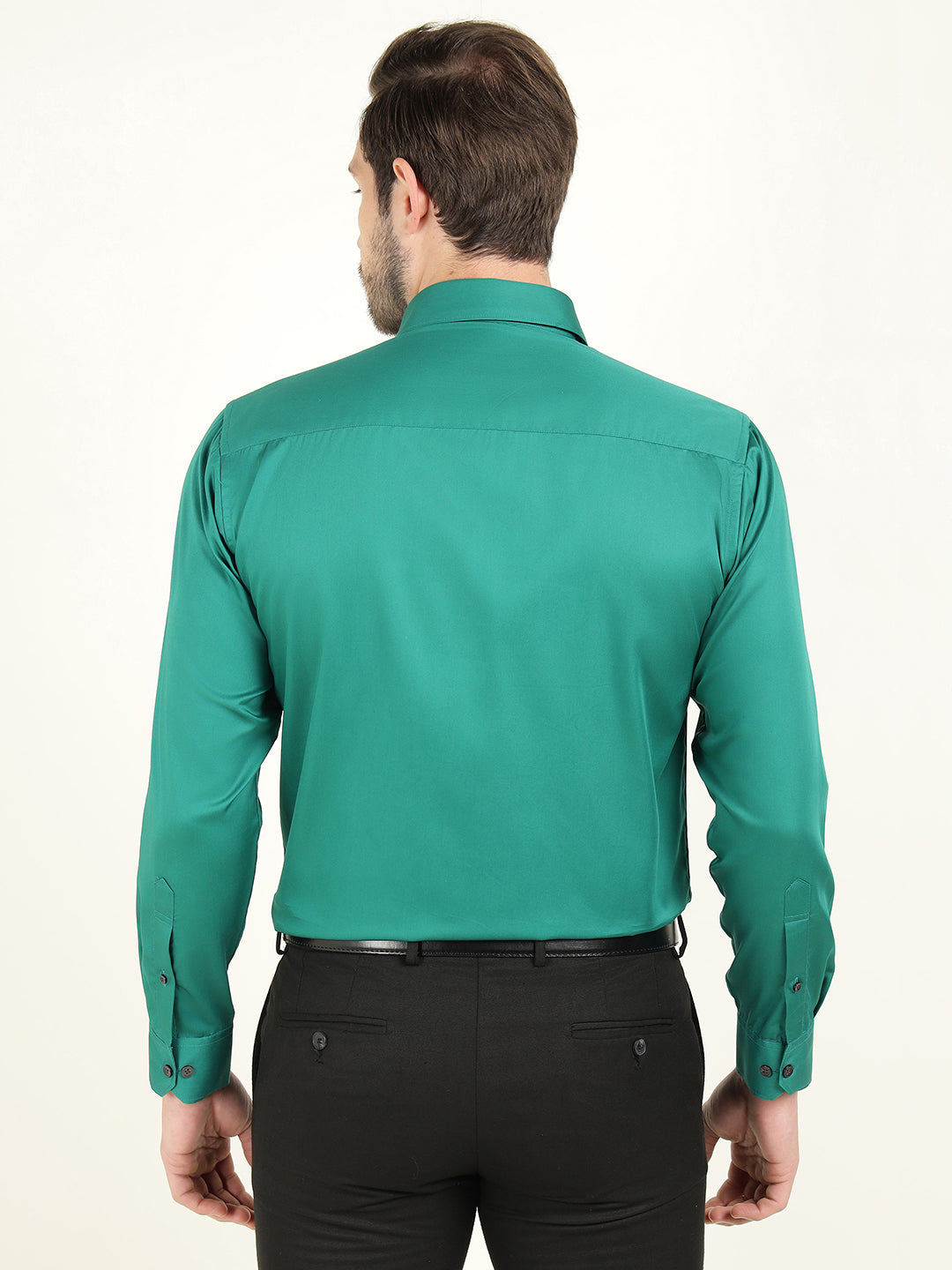Hancock Men Green Solid Slim Fit Pure Cotton Satin Party Shirt