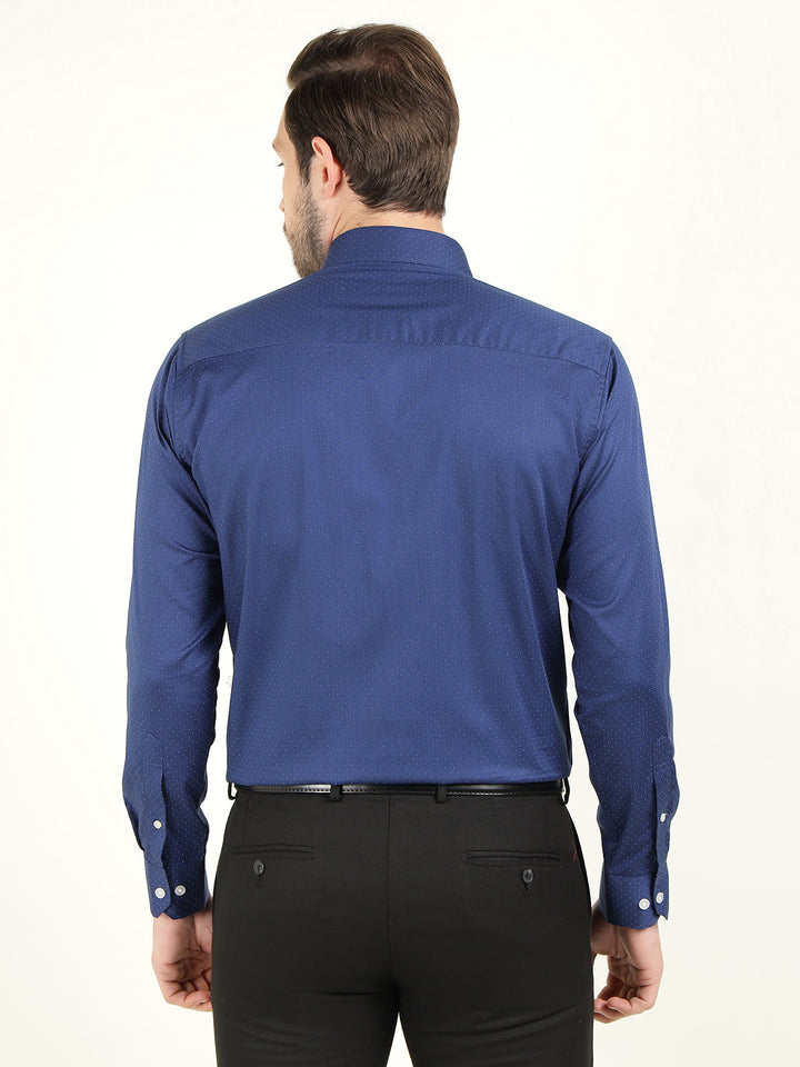 Hancock Men Royal Blue Polka Dot Printed Slim Fit Pure Cotton Formal Shirt
