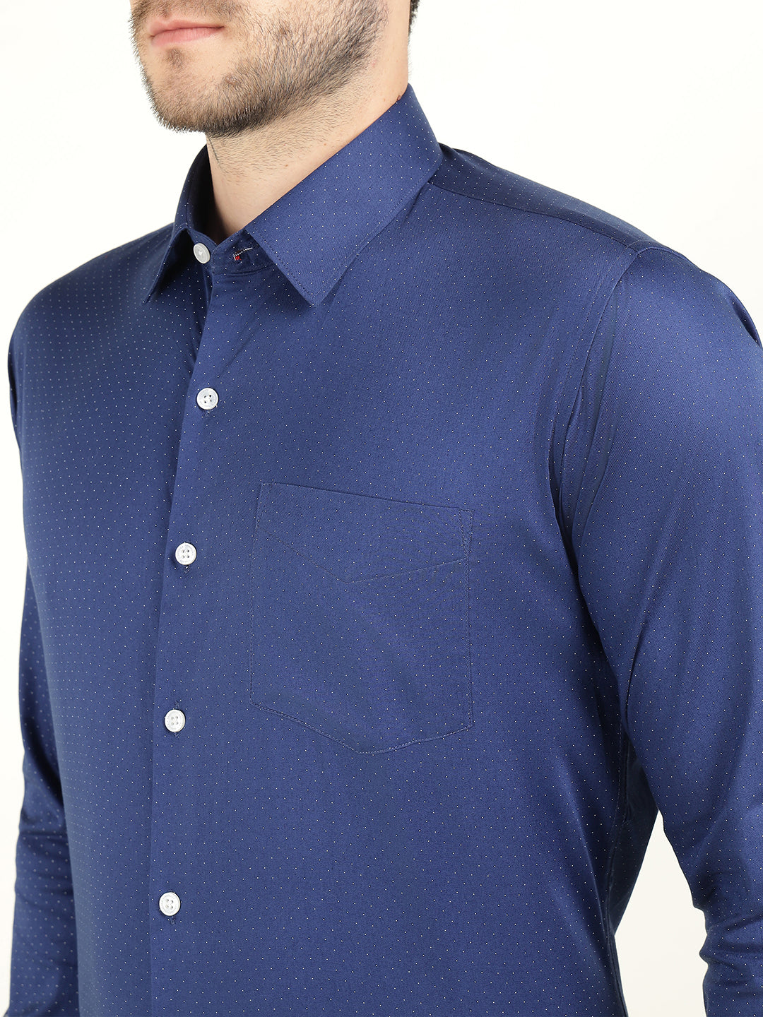Hancock Men Royal Blue Polka Dot Printed Slim Fit Pure Cotton Formal Shirt