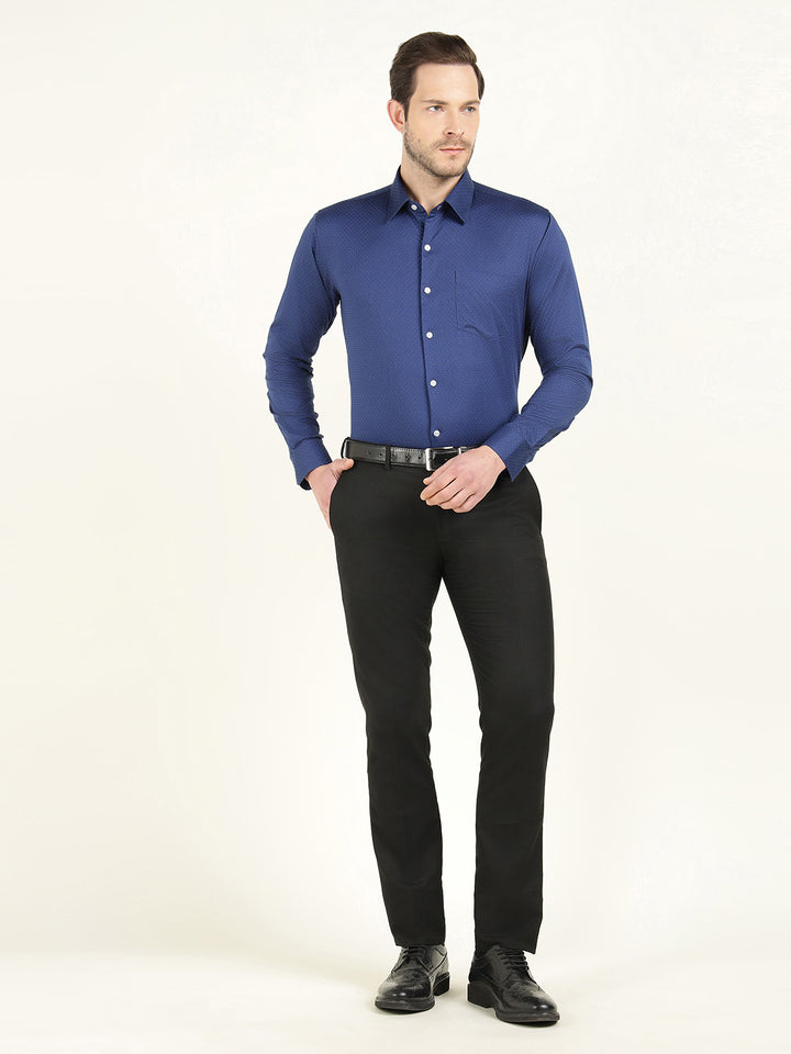 Hancock Men Royal Blue Polka Dot Printed Slim Fit Pure Cotton Formal Shirt
