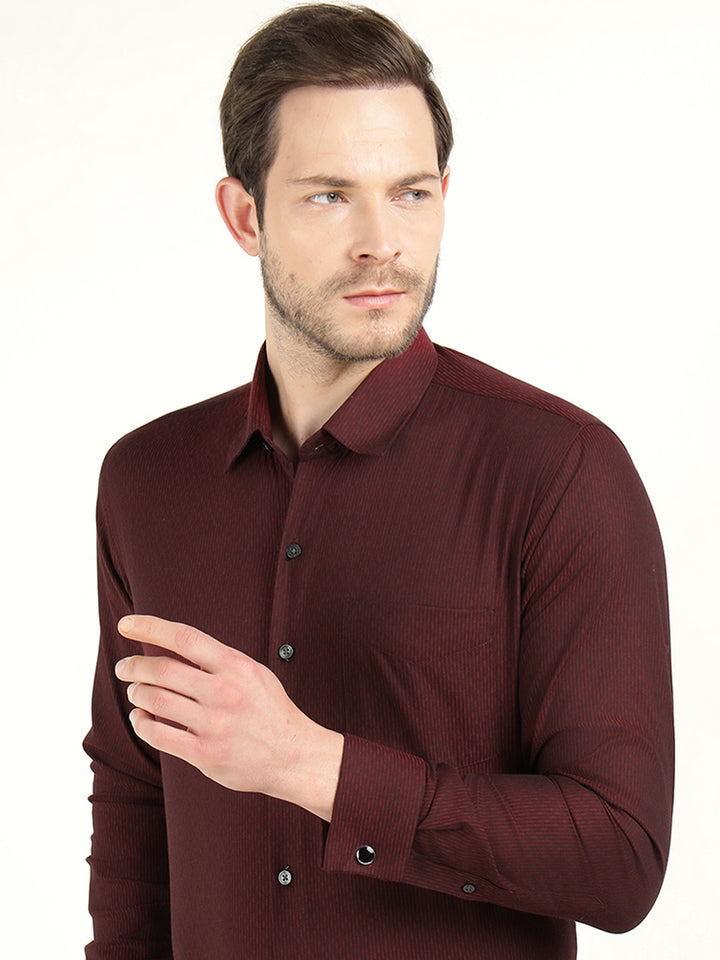 Hancock Men Maroon Dobby French Cuff Slim Fit Pure Cotton Formal Shirt