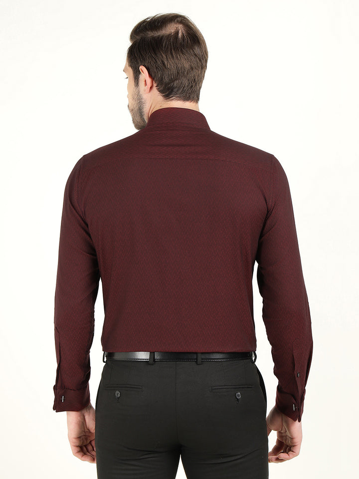 Hancock Men Maroon Dobby French Cuff Slim Fit Pure Cotton Formal Shirt