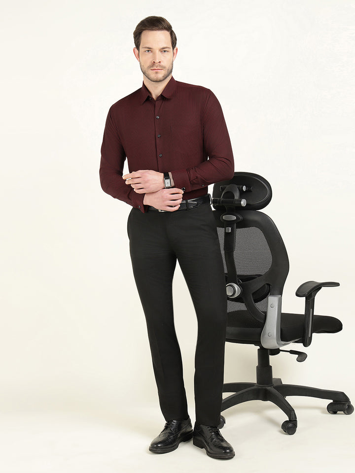 Hancock Men Maroon Dobby French Cuff Slim Fit Pure Cotton Formal Shirt