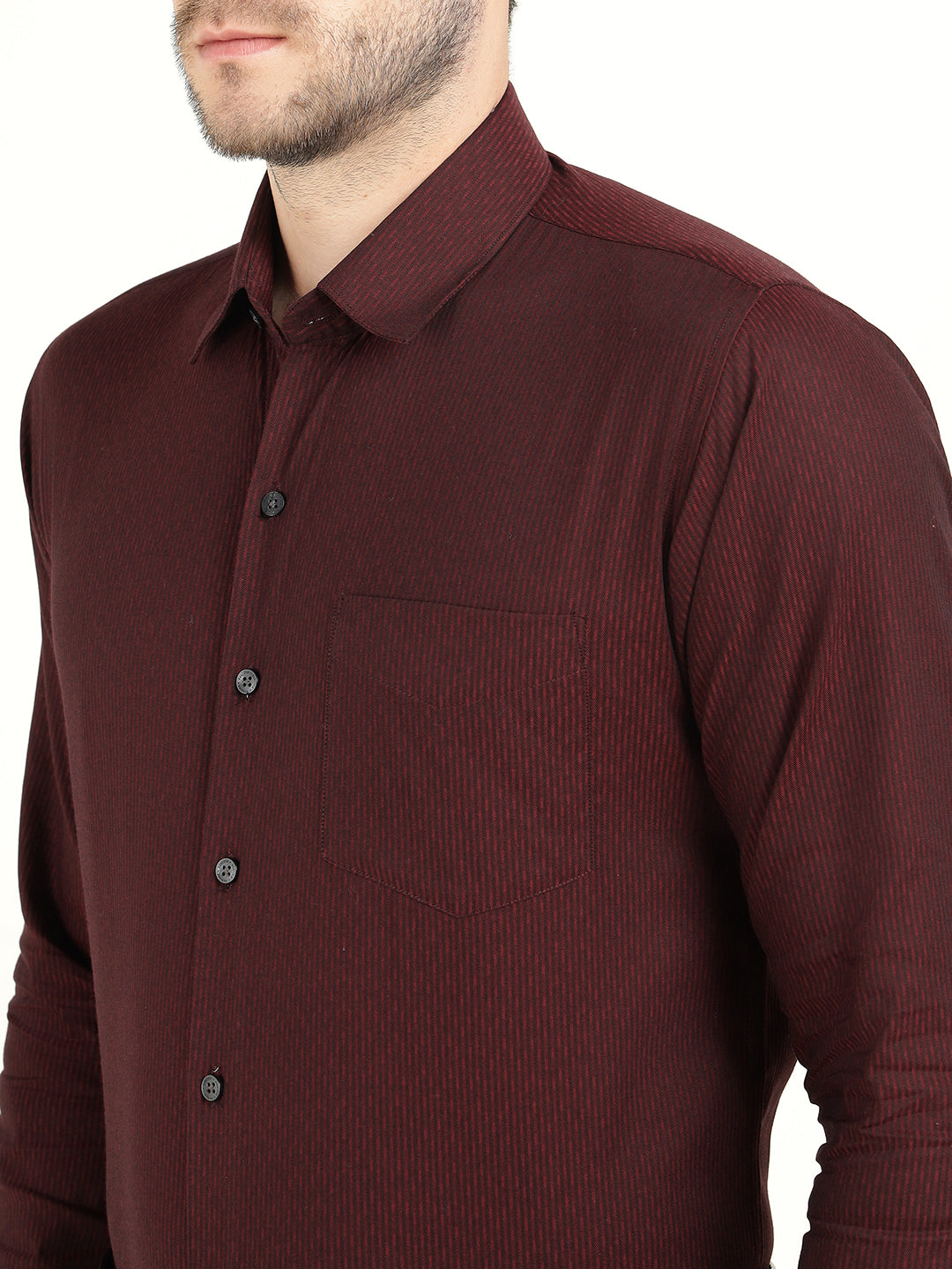 Hancock Men Maroon Dobby French Cuff Slim Fit Pure Cotton Formal Shirt