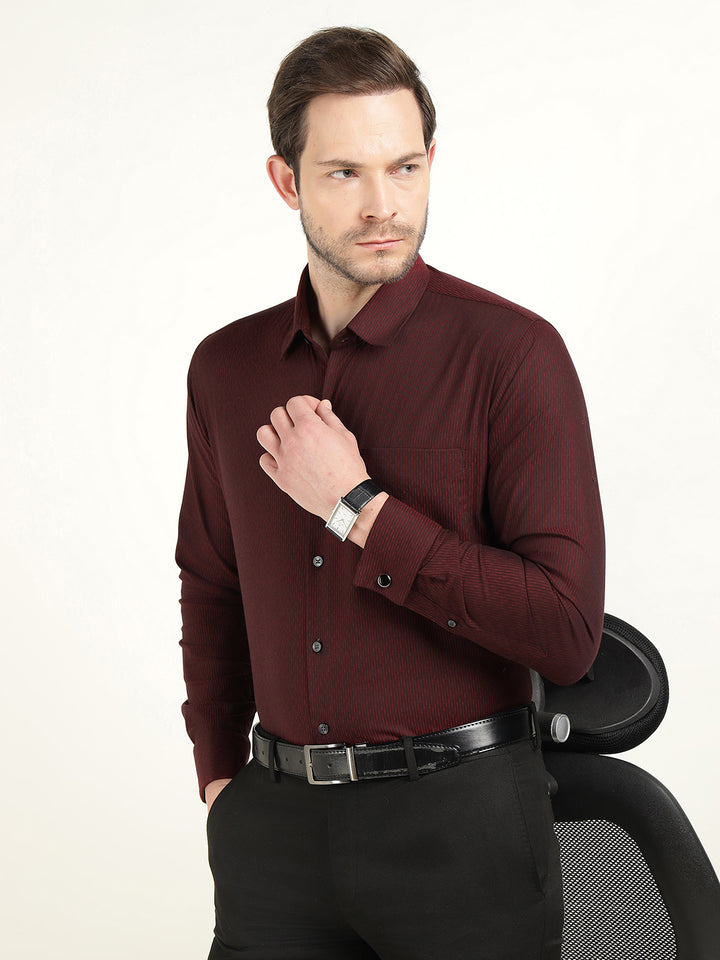 Hancock Men Maroon Dobby French Cuff Slim Fit Pure Cotton Formal Shirt