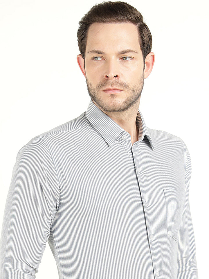 Hancock Men White Striped Slim Fit Pure Cotton Formal Shirt