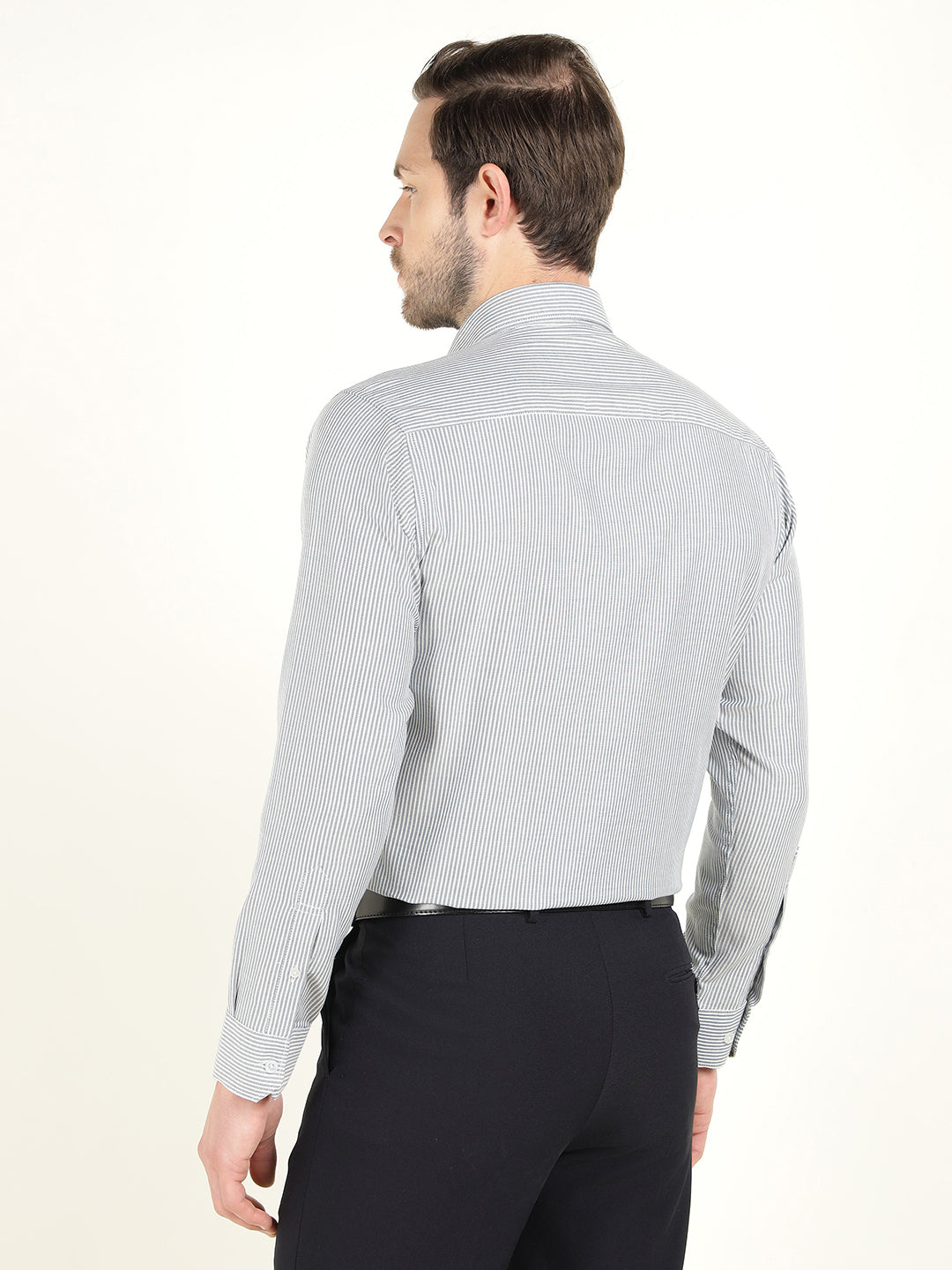 Hancock Men White Striped Slim Fit Pure Cotton Formal Shirt