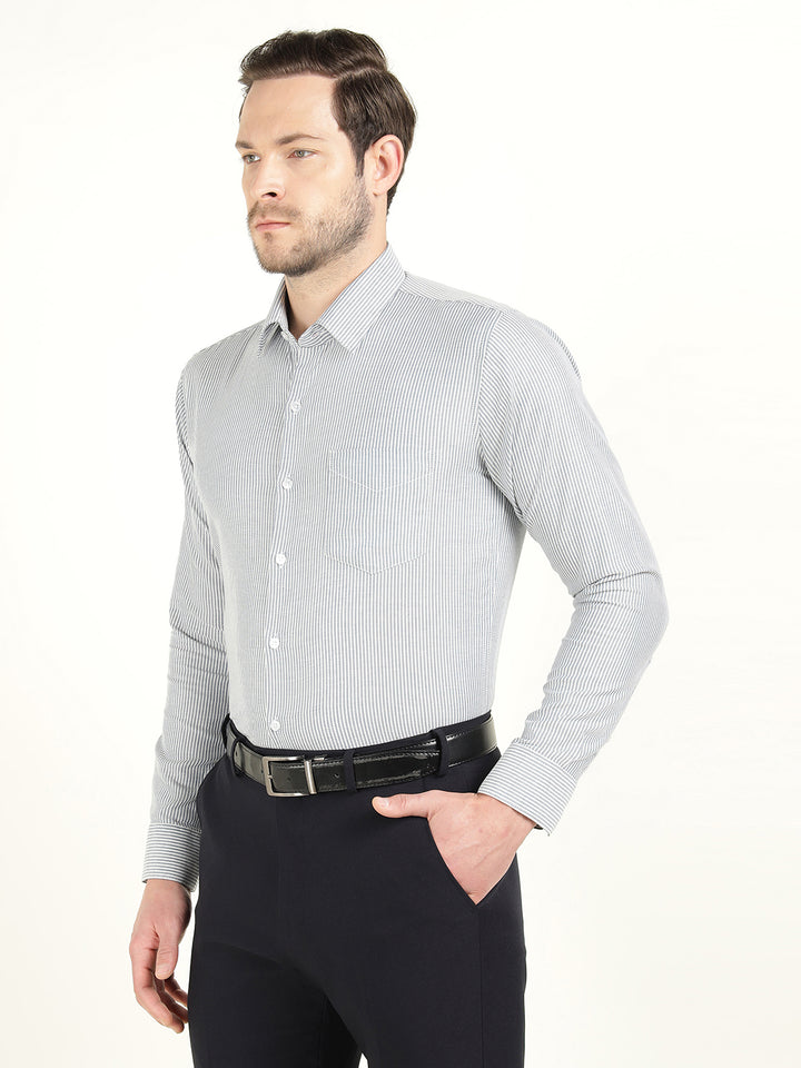 Hancock Men White Striped Slim Fit Pure Cotton Formal Shirt