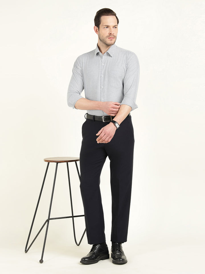 Hancock Men White Striped Slim Fit Pure Cotton Formal Shirt