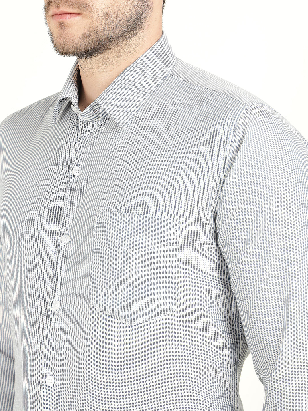 Hancock Men White Striped Slim Fit Pure Cotton Formal Shirt