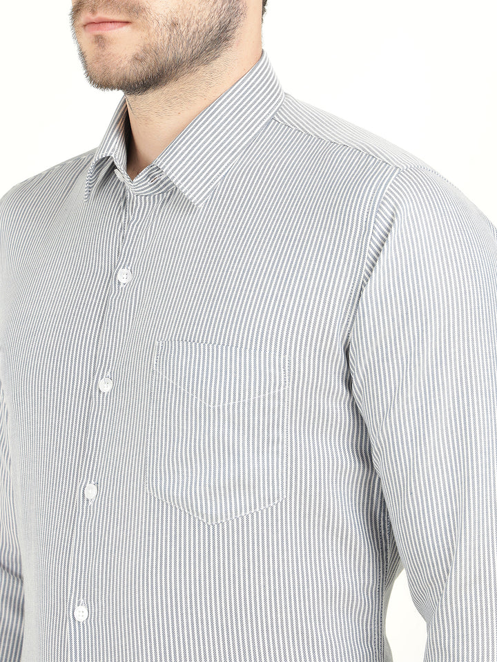 Hancock Men White Striped Slim Fit Pure Cotton Formal Shirt