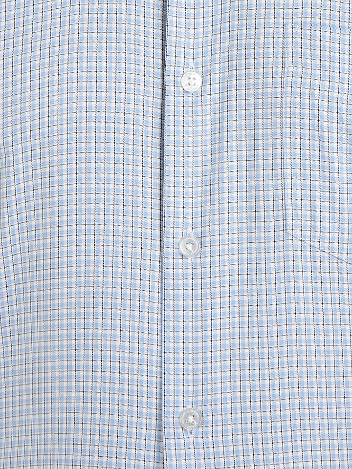 Hancock Men White & Blue Checked Slim Fit Tencel Formal Shirt