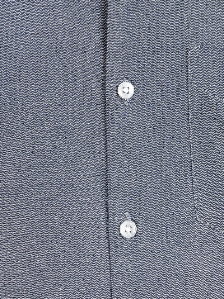 Hancock Men Bluish Grey Dobby Herringbone Weave French Cuff Slim Fit Pure Cotton Formal Shirt