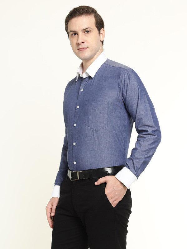 Hancock Men Royal Blue Solid Pure Cotton Slim Fit Formal Shirt