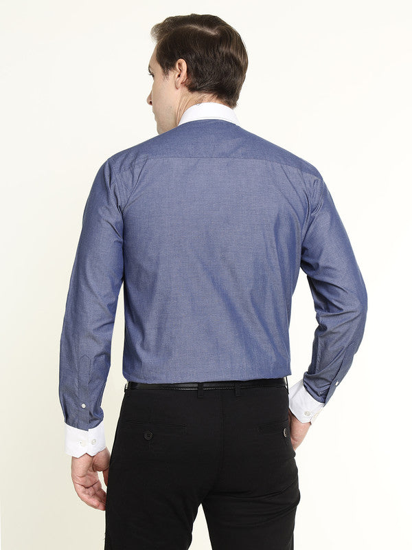 Hancock Men Royal Blue Solid Pure Cotton Slim Fit Formal Shirt