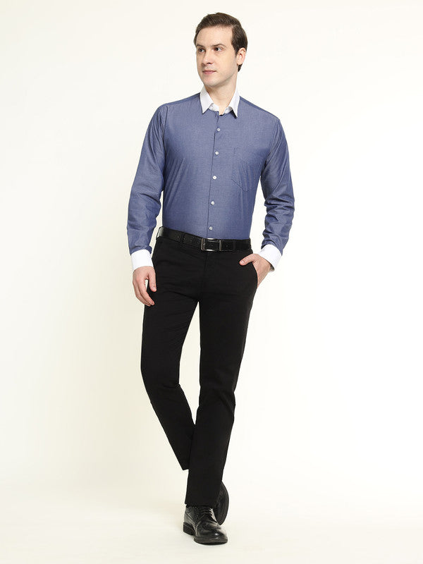 Hancock Men Royal Blue Solid Pure Cotton Slim Fit Formal Shirt