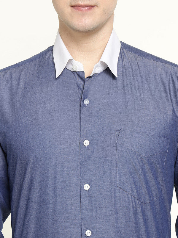 Hancock Men Royal Blue Solid Pure Cotton Slim Fit Formal Shirt