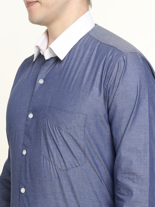 Hancock Men Royal Blue Solid Pure Cotton Slim Fit Formal Shirt