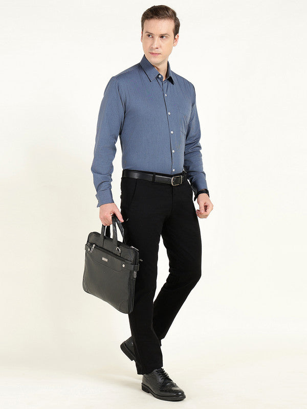 Men Navy Blue Self Design Slim Fit French Cuff Wrinkle Ressistant Pure Cotton Stretch Formal Shirt