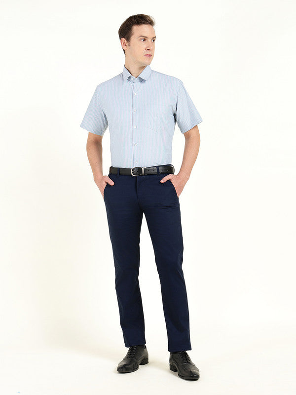 Men Blue Striped Wrinkle Ressistant Slim Fit Oxford Weave Pure Cotton Formal Shirt