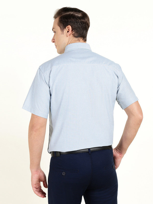 Men Blue Striped Wrinkle Ressistant Slim Fit Oxford Weave Pure Cotton Formal Shirt