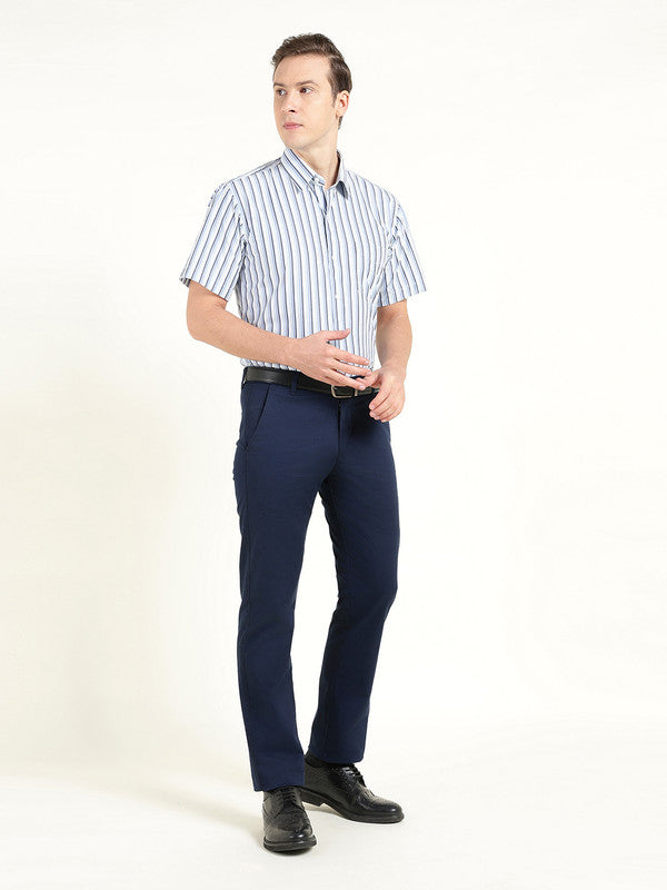 Men Blue Striped Wrinkle Ressistant Slim Fit Pure Cotton Formal Shirt