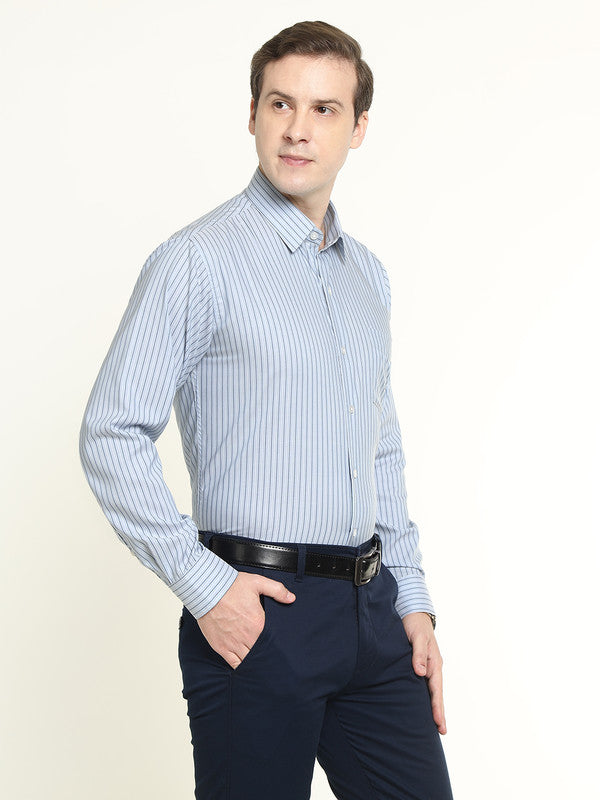 Men Blue Striped Pure Cotton Slim Fit Formal Shirt