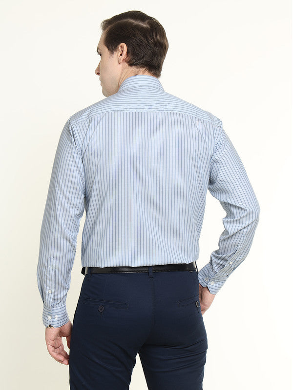 Men Blue Striped Pure Cotton Slim Fit Formal Shirt