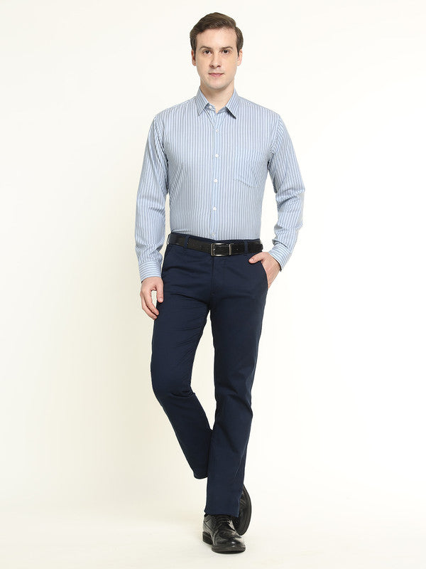 Men Blue Striped Pure Cotton Slim Fit Formal Shirt