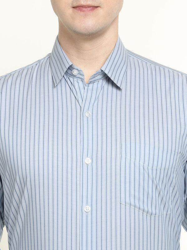 Men Blue Striped Pure Cotton Slim Fit Formal Shirt