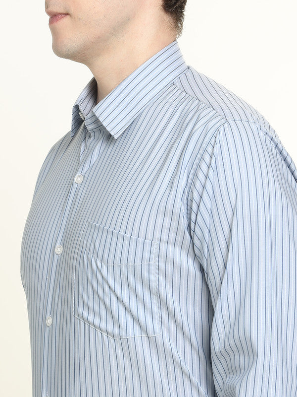 Men Blue Striped Pure Cotton Slim Fit Formal Shirt